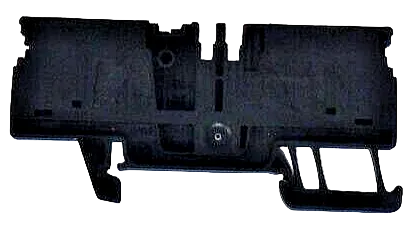 Black Weidmüller A4C 2.5 terminal block, with PUSH IN technology, designed for industrial and commercial electrical applications.