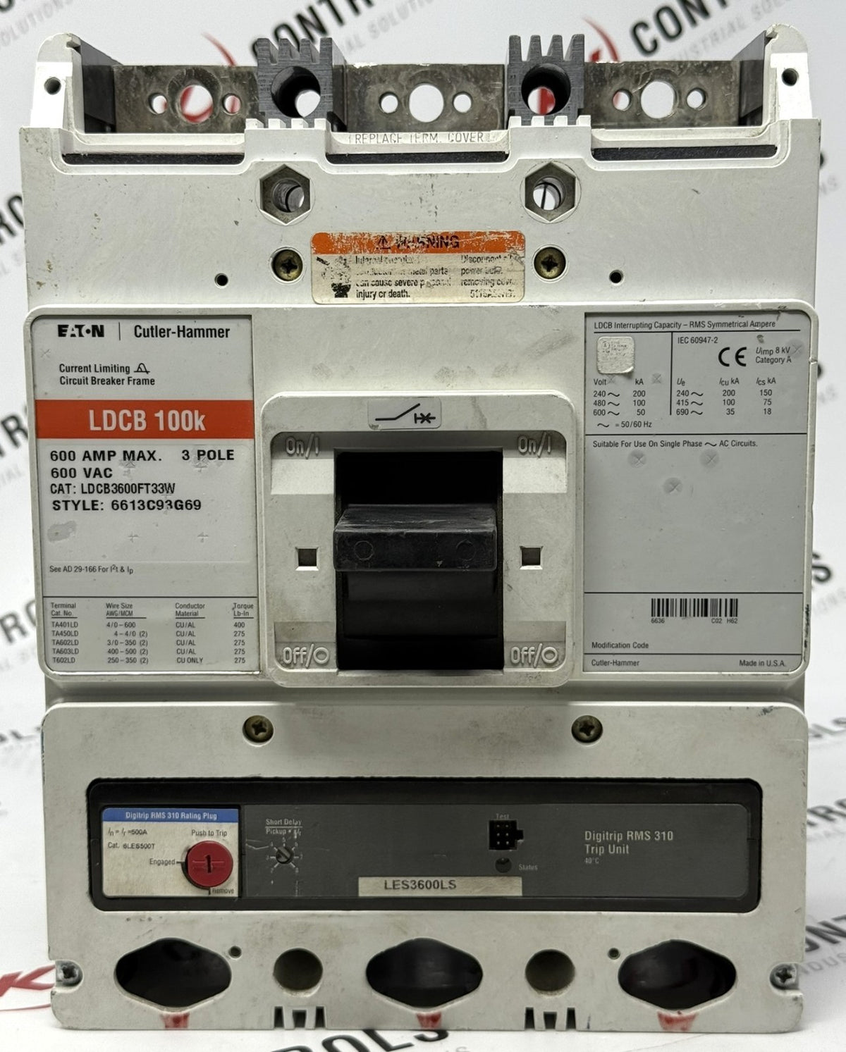 Eaton Cutler-Hammer LDCB3600FT33W 3-Pole 500A 100kA Circuit Breaker0