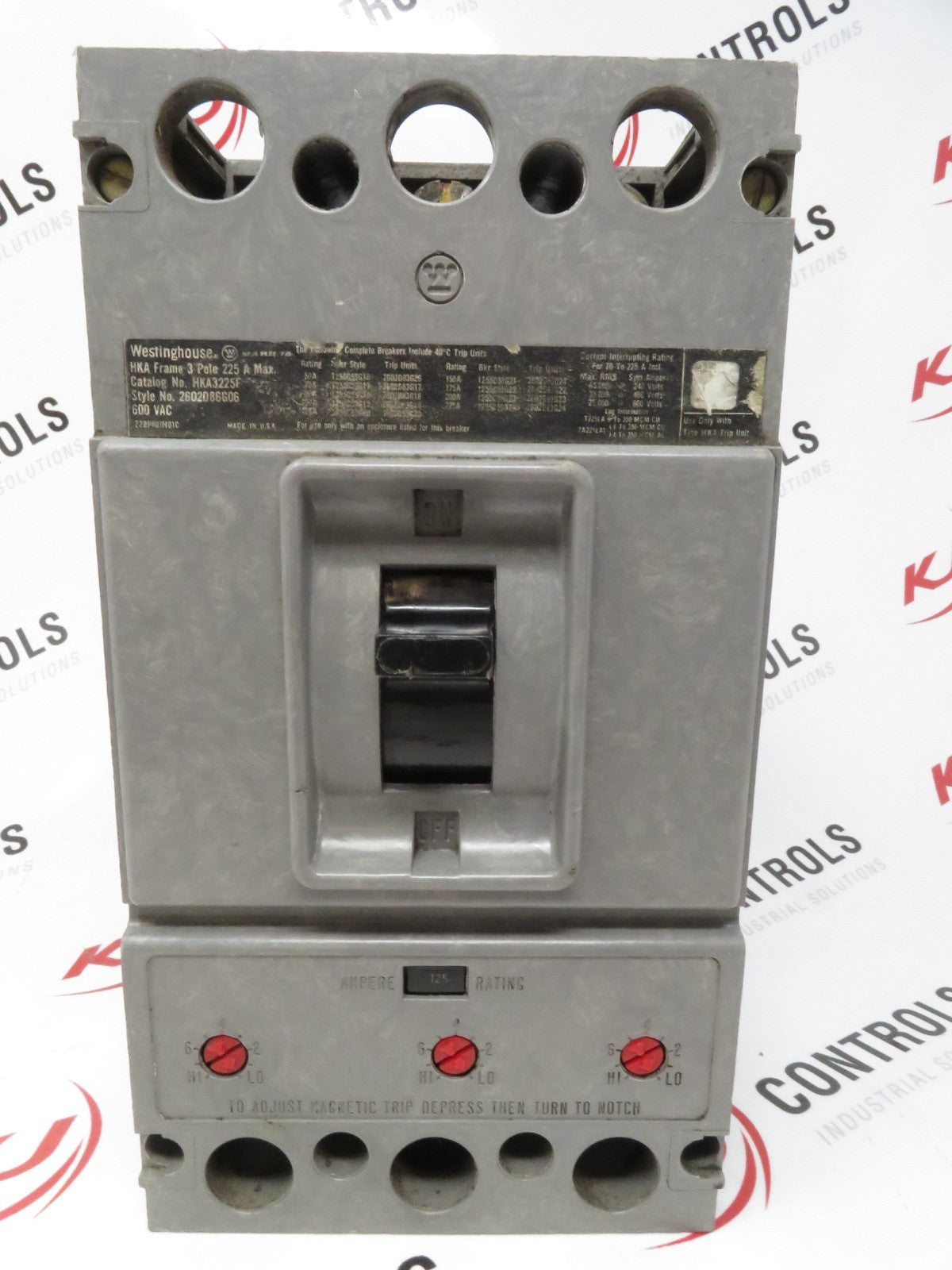 Eaton Westinghouse HKA3225F 3P 125A Trip 600V MCCB 2602D86G06 HKA Frame USA0
