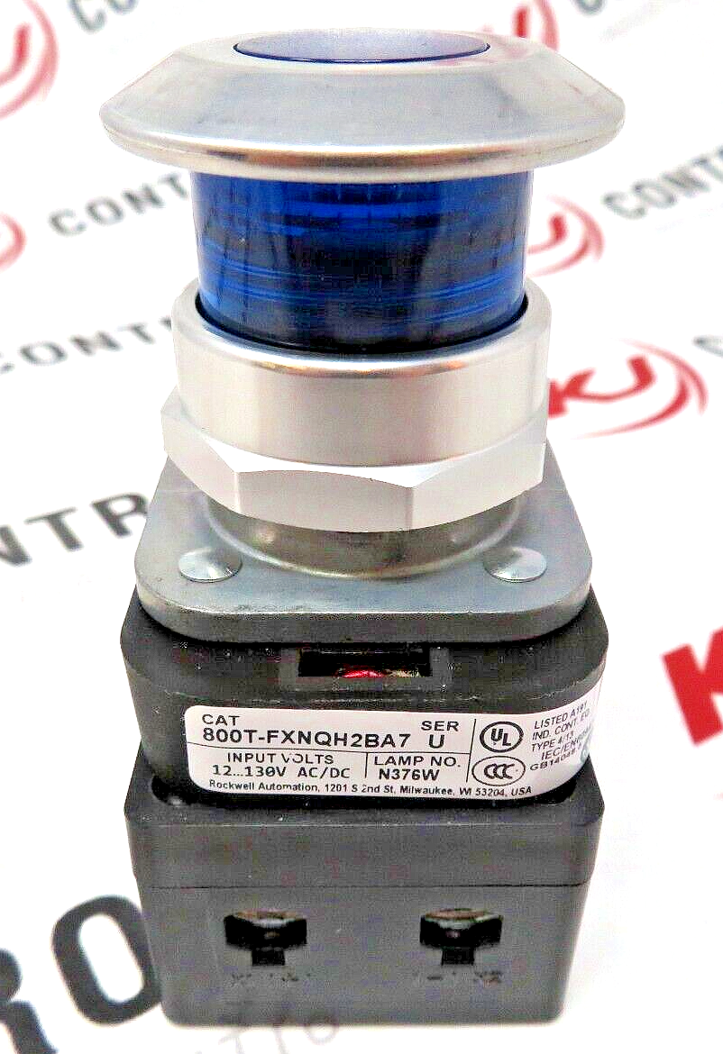 Allen-Bradley 800T-FXNQH2BA7 30mm Push-Pull Mushroom Cap Illum. Blue LED Device