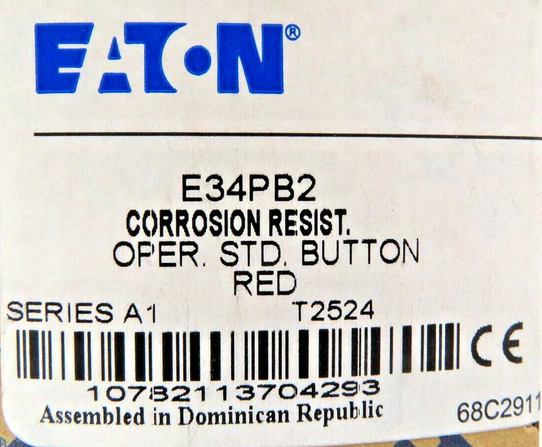 Eaton E34PB2 30.5mm Corrosion-Resistant Flush Red Pushbutton Operator