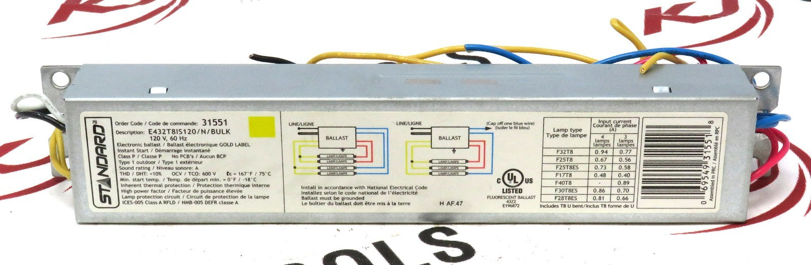 Standard Products E432T8IS120N Electronic T8 Fluorescent Ballast 120V 4-Lamp0