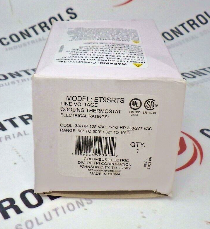 Columbus Electric ET9SRTS Line Voltage Thermostat SPST Cool Only 50-90°F