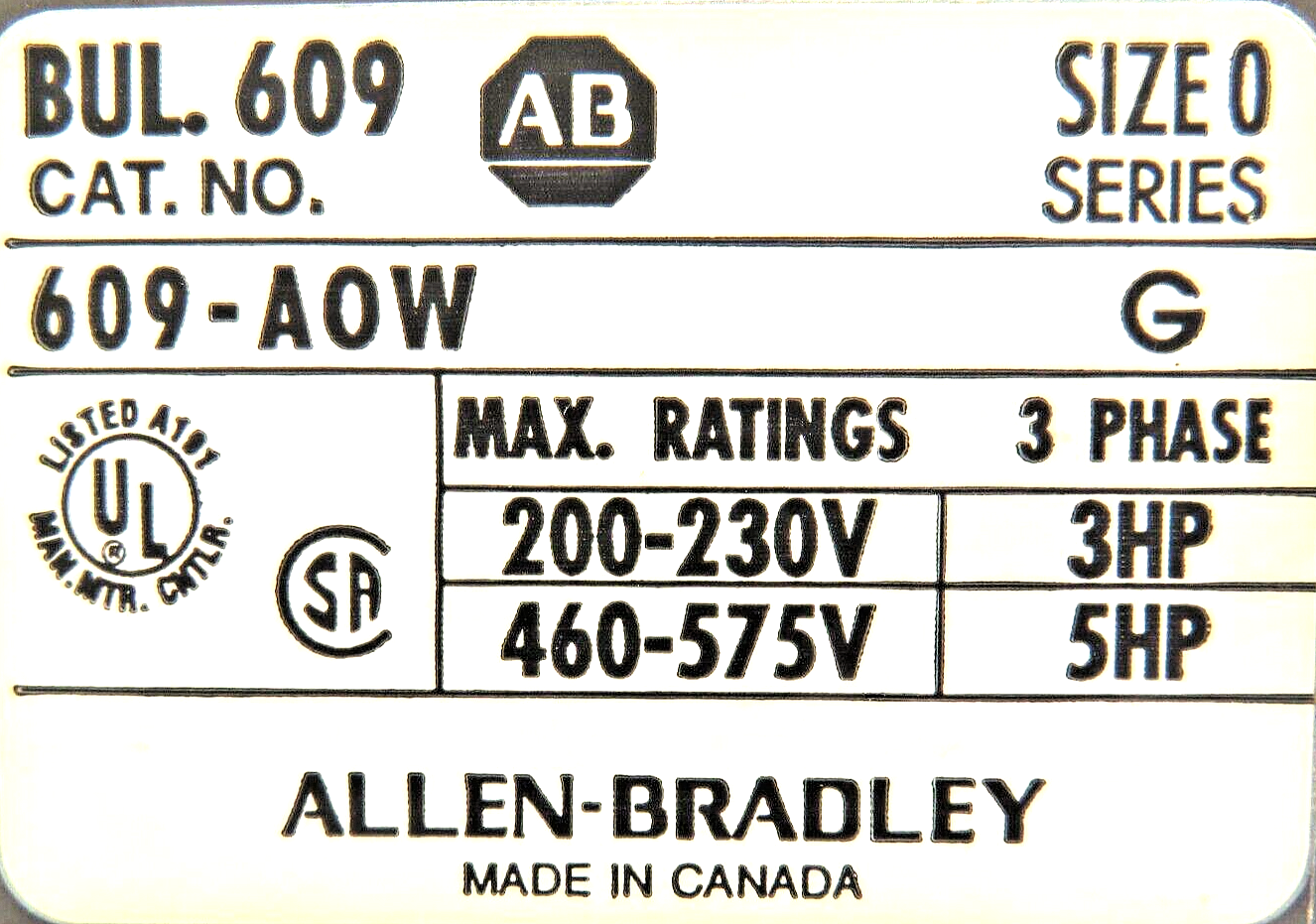 Allen-Bradley 609-AOW Manual Starting Switch 3-Phase Push Button Station