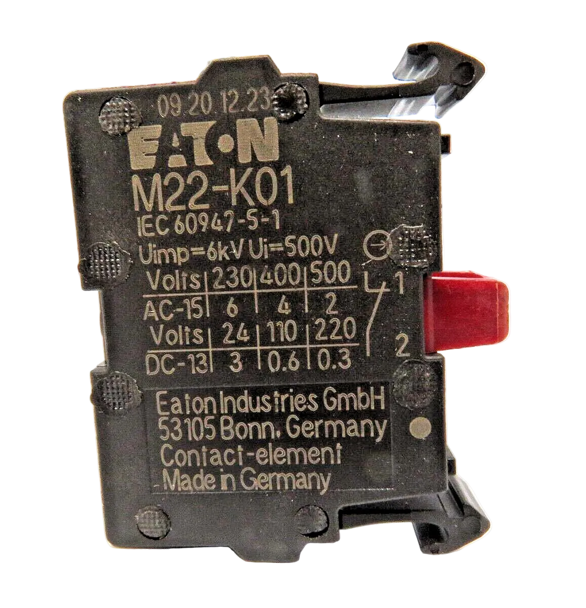 Eaton M22-K01 Contact Block, 22mm, 1NC, Screw Terminals