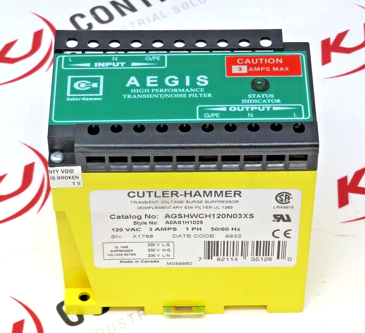 Cutler-Hammer AGSHWCH120N03XS 120V 3A Transient Voltage Surge Suppressor EMI