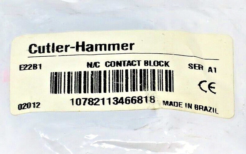 Eaton Cutler-Hammer E22B1 110 VAC 10A 1-NC 1-Pole Contact Block For 22.5MM OPR.
