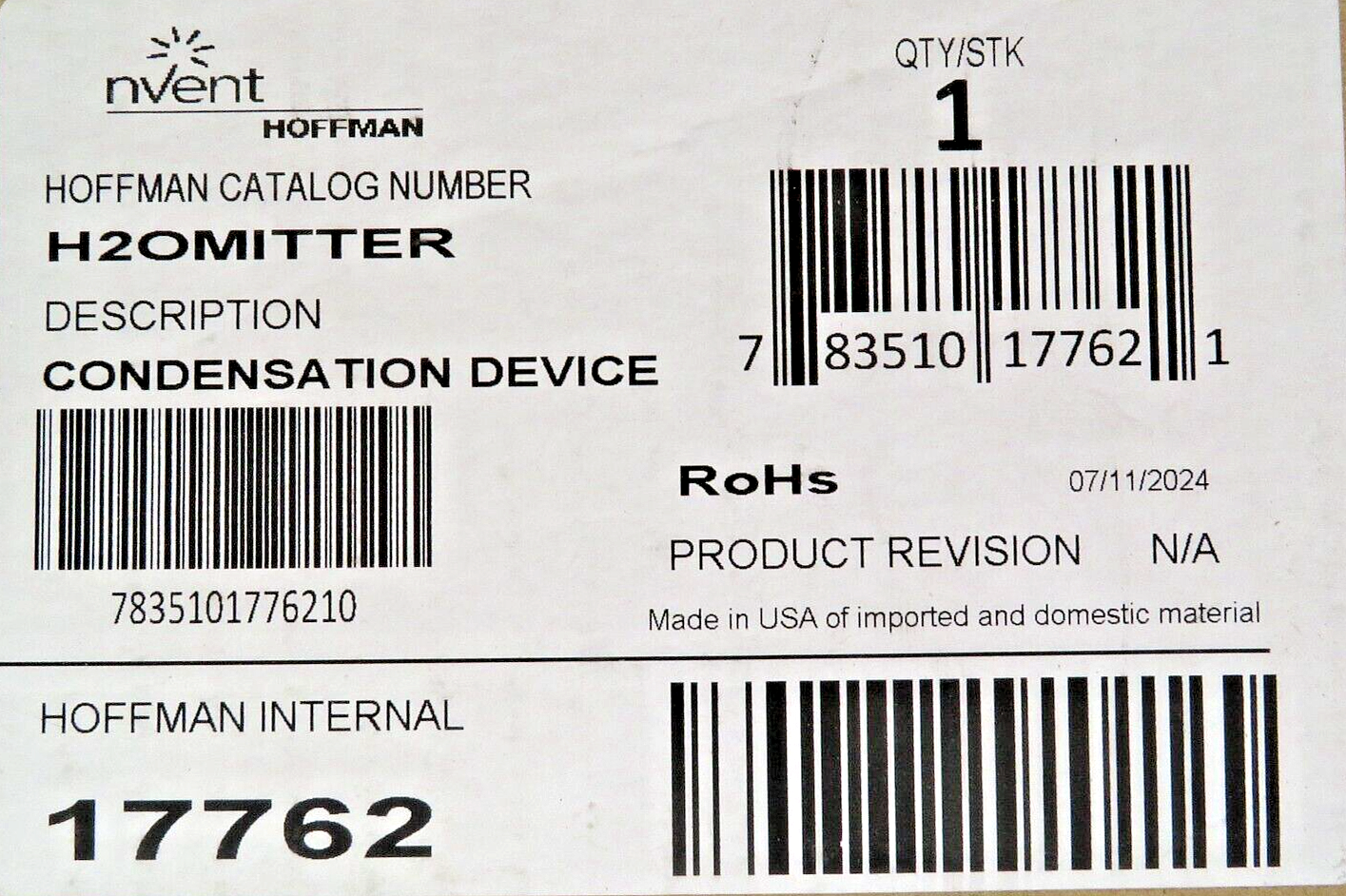 nVent HOFFMAN H2OMITTER Thermoelectric Dehumidifier, 24V DC, ABS, 6"x5.5"x5.75"