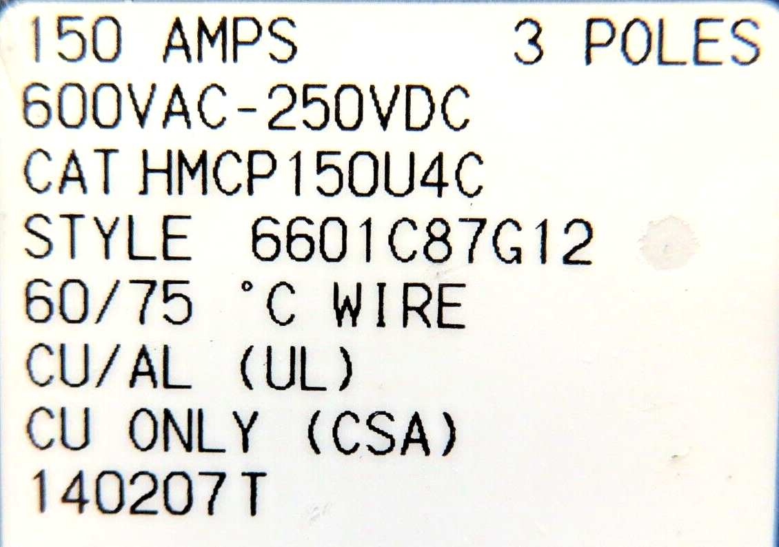 Eaton HMCP150U4C Series C 150A 3-Pole Motor Circuit Protector