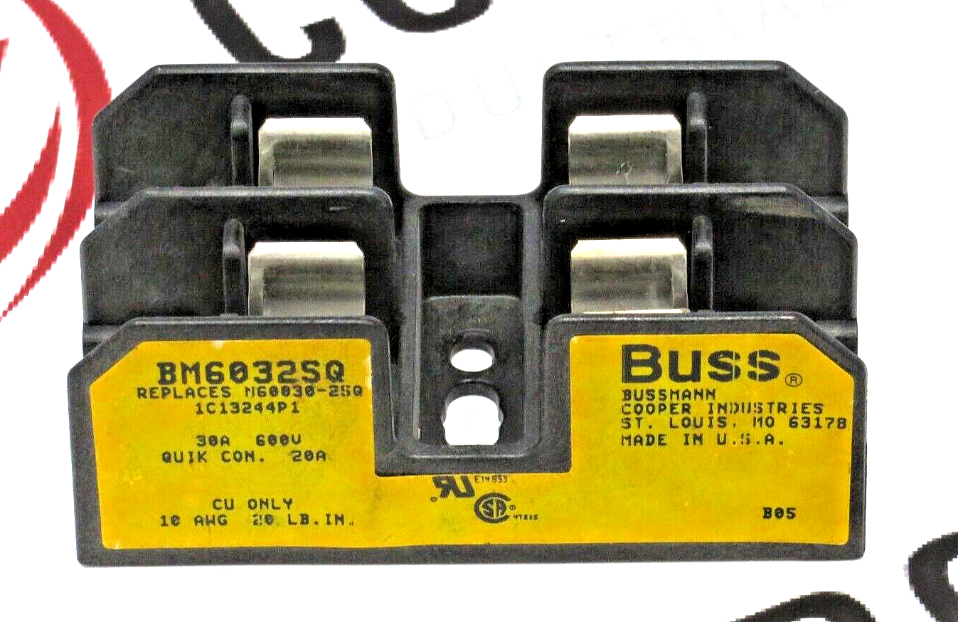 Eaton Bussmann BM6032SQ 2-Pole 30A 600V Fuse Block Screw/Quick Connect Terminal
