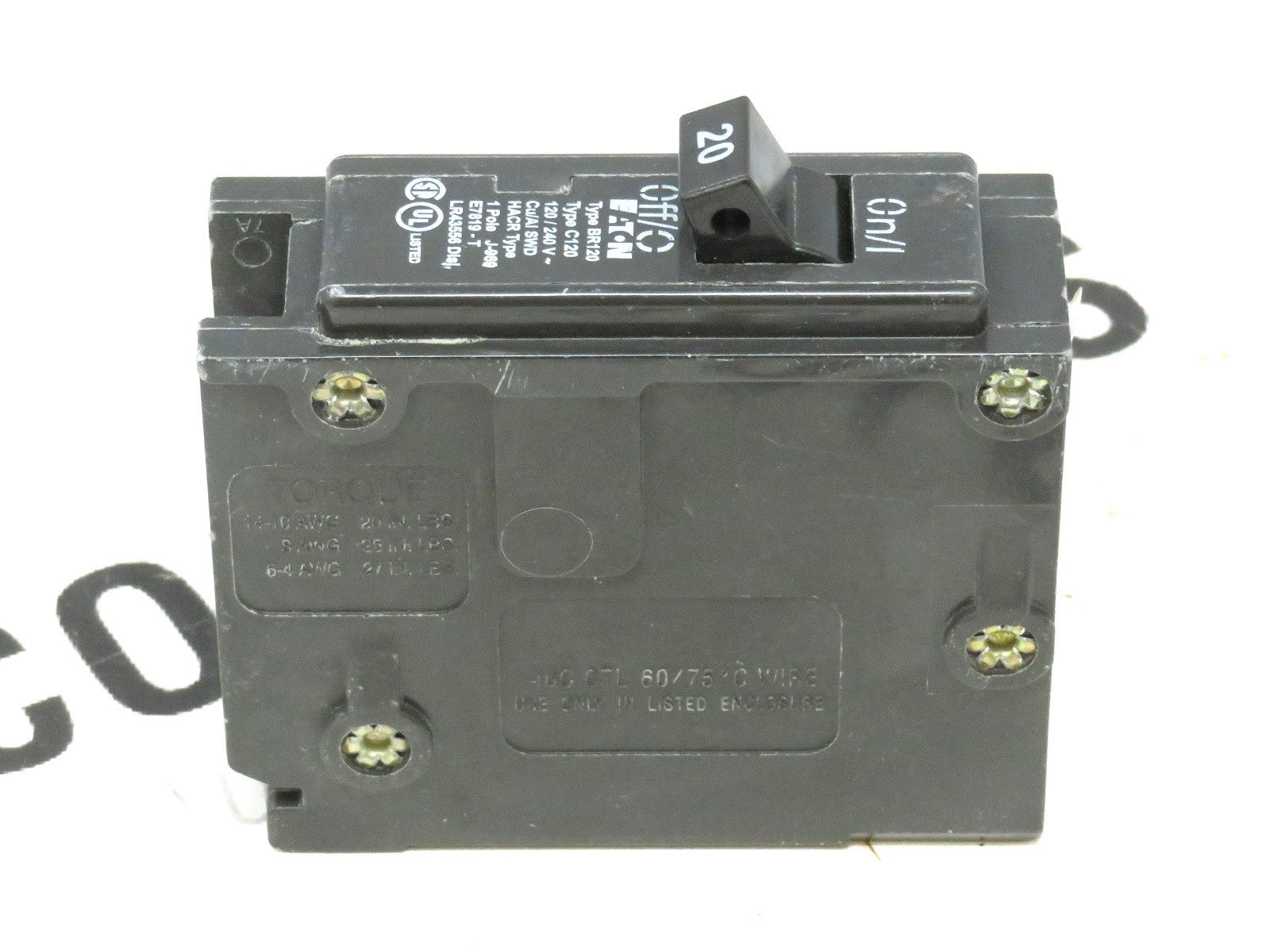 Eaton BR120 20A 1-Pole Type BR Circuit Breaker 120/240V HACR SWD UL Listed0