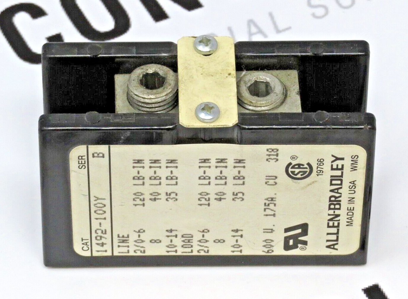 Allen-Bradley 1492-100Y Power Distribution Block, 1-Pole, 175A, 600V