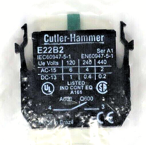 Eaton Cutler-Hammer E22B2 Contact Block 10A 1-NO 22.5 MM Non-Metallic Heavy-Duty