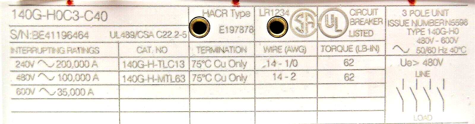 Allen-Bradley 140G-H0C3-C40 40 AMP 100 kA at 480V Molded Circuit Breaker