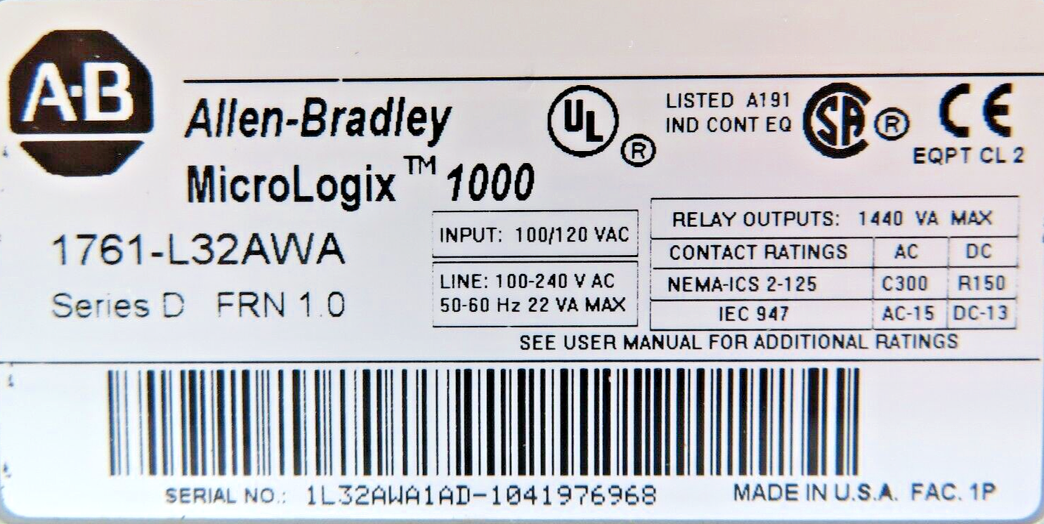 Allen-Bradley 1761-L32AWA Micrologix 1000 (PLC) Programmable Logic Controller