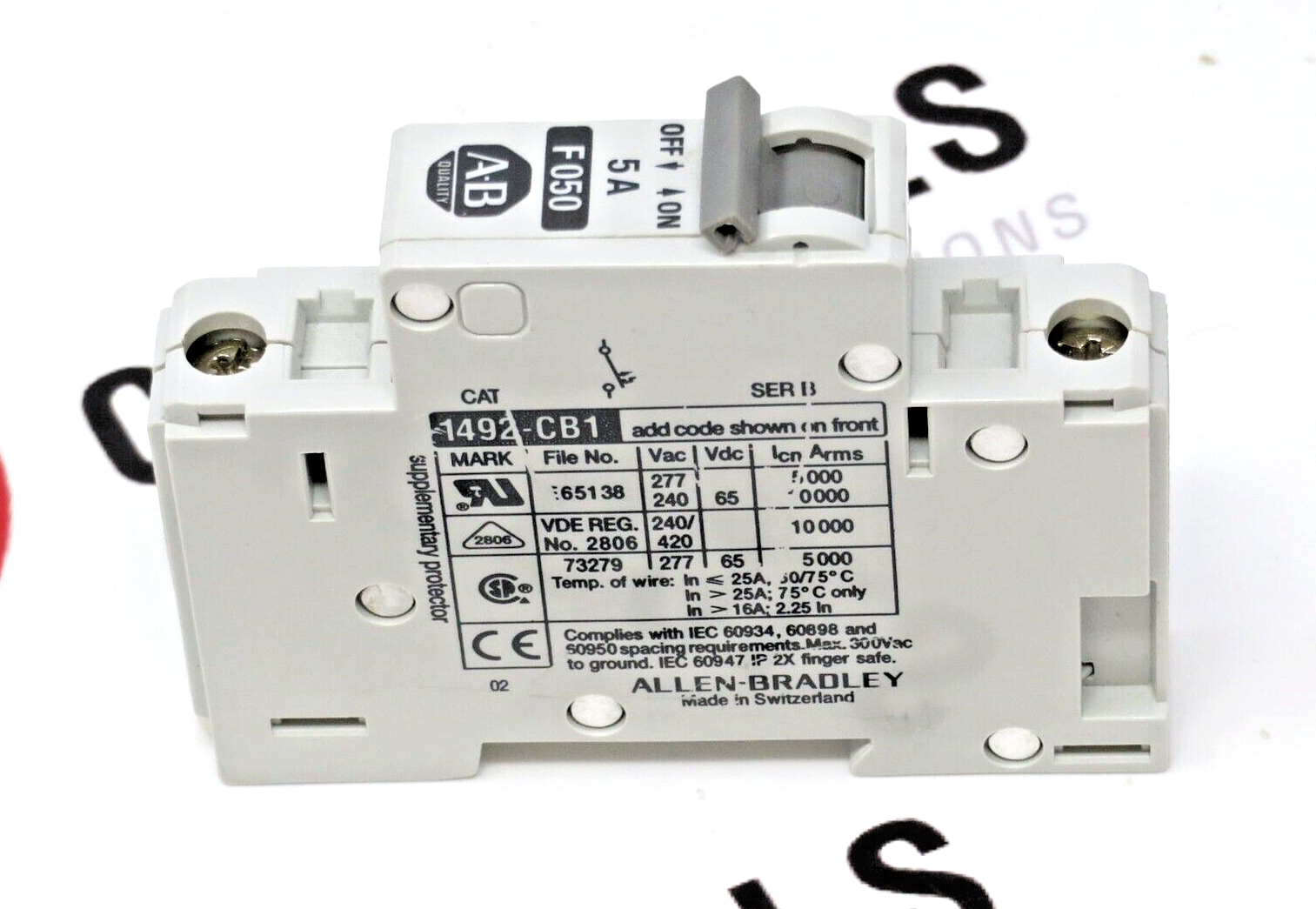 Allen-Bradley 1492-CB1F050 Circuit Breaker 5A 1-Pole Magnetic Trip Range