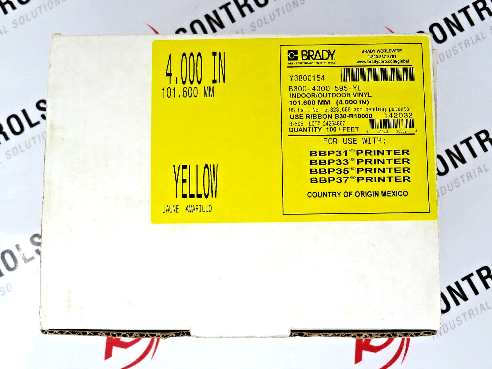 Brady B30C-4000-595-YL Yellow 4 In. X 100 Ft. Indoor/Outdoor Vinyl Label