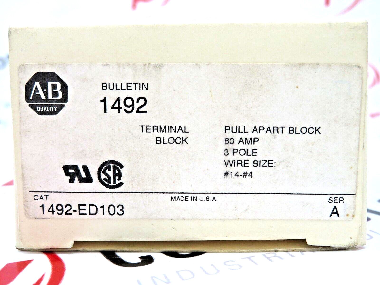 Allen-Bradley 1492-ED103 Panel Mount Terminal Block 3-Pole 60A 600VAC NEMA/EEMAC