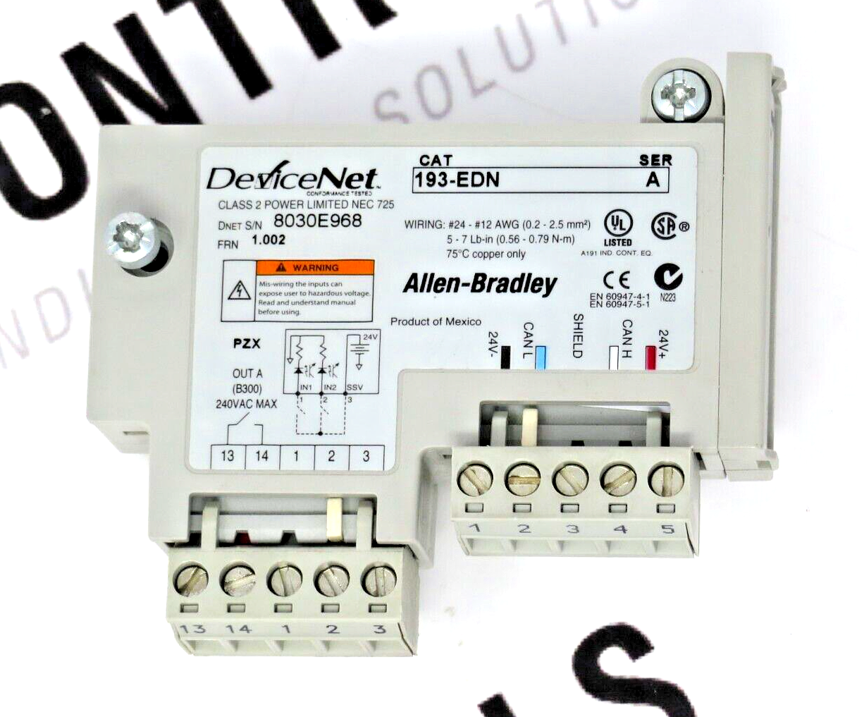 Allen-Bradley 193-EDN E1 Plus DeviceNet Module Side Mount 2-Input 1-Contact Out