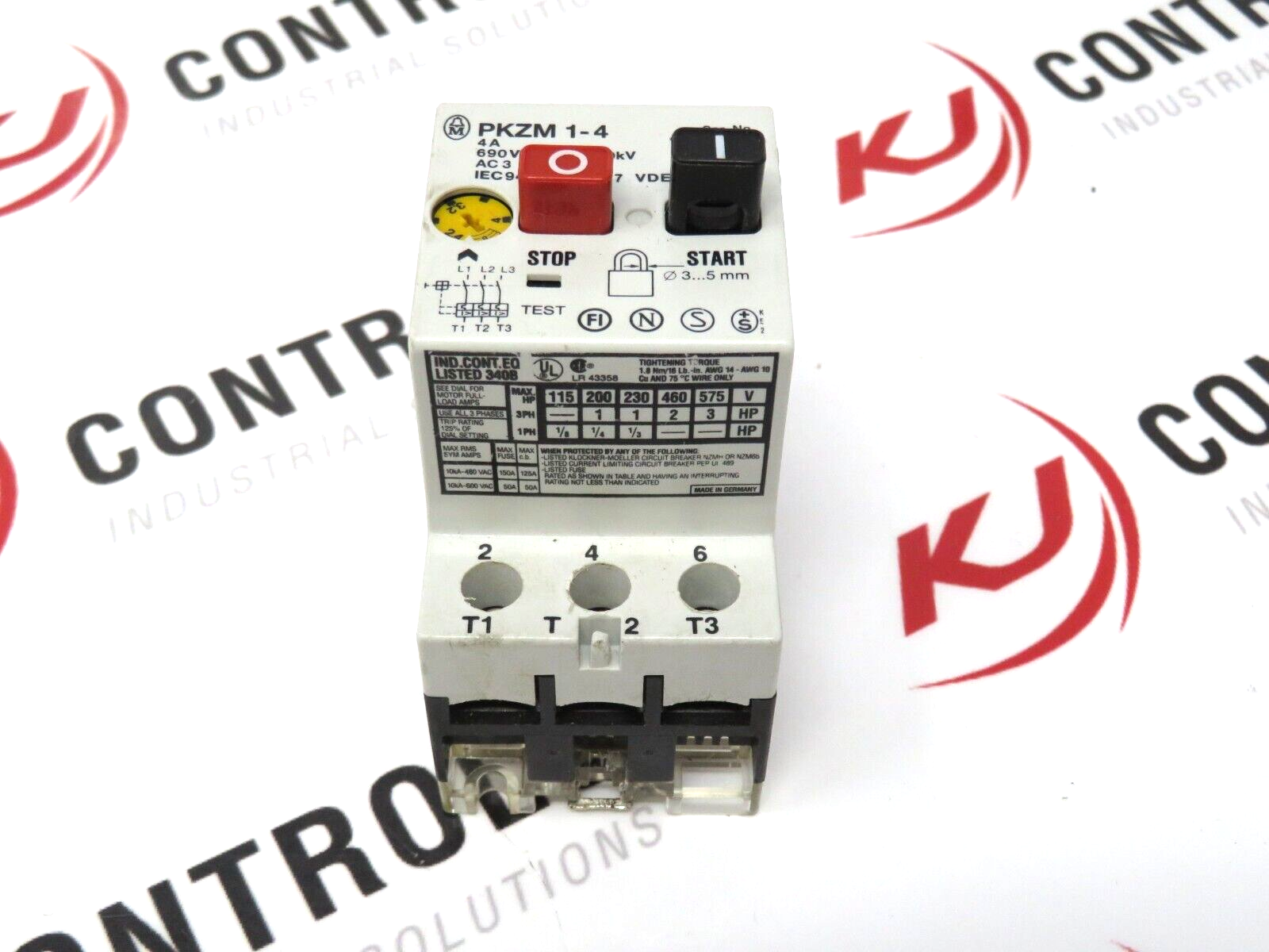 Eaton PKZM1-4 Motor Starter Protector 3Pole 50/60Hz 690VAC 2.4A-4 Range