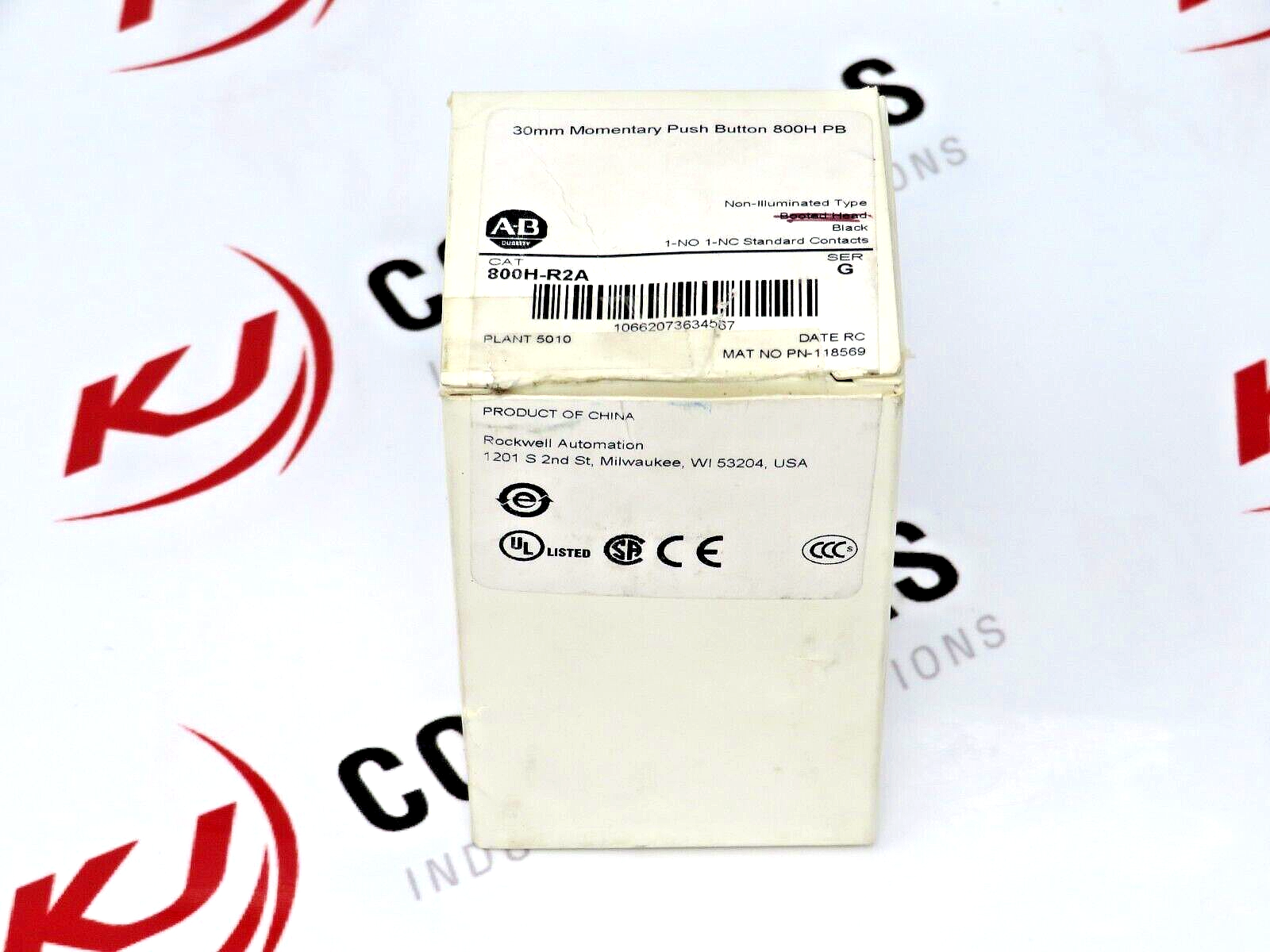 Allen-Bradley 800H-R2A 30MM Black Momentary Push Button 1NO/1NC Non-Illuminated