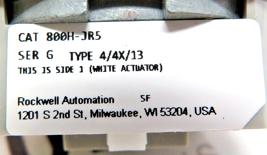 Allen-Bradley 800H-JR5 30MM Selector Switch STD. Knob W/White Insert 3-Position