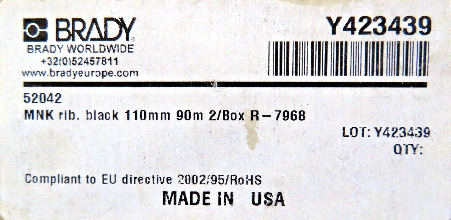 Brady 52042 MiniMark 110MM X 90M Black IND. Label Printer Ribbon (Pack of 2)