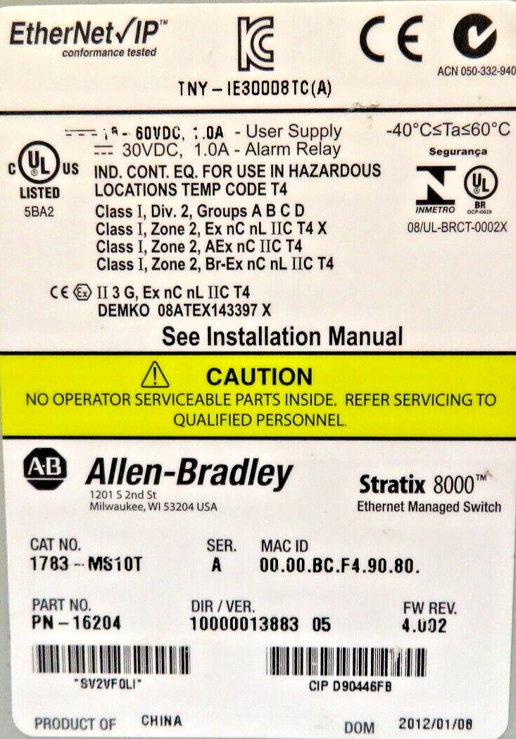 Allen-Bradley 1783-MS10T Stratix 8000 10-Port Managed Ethernet Switch