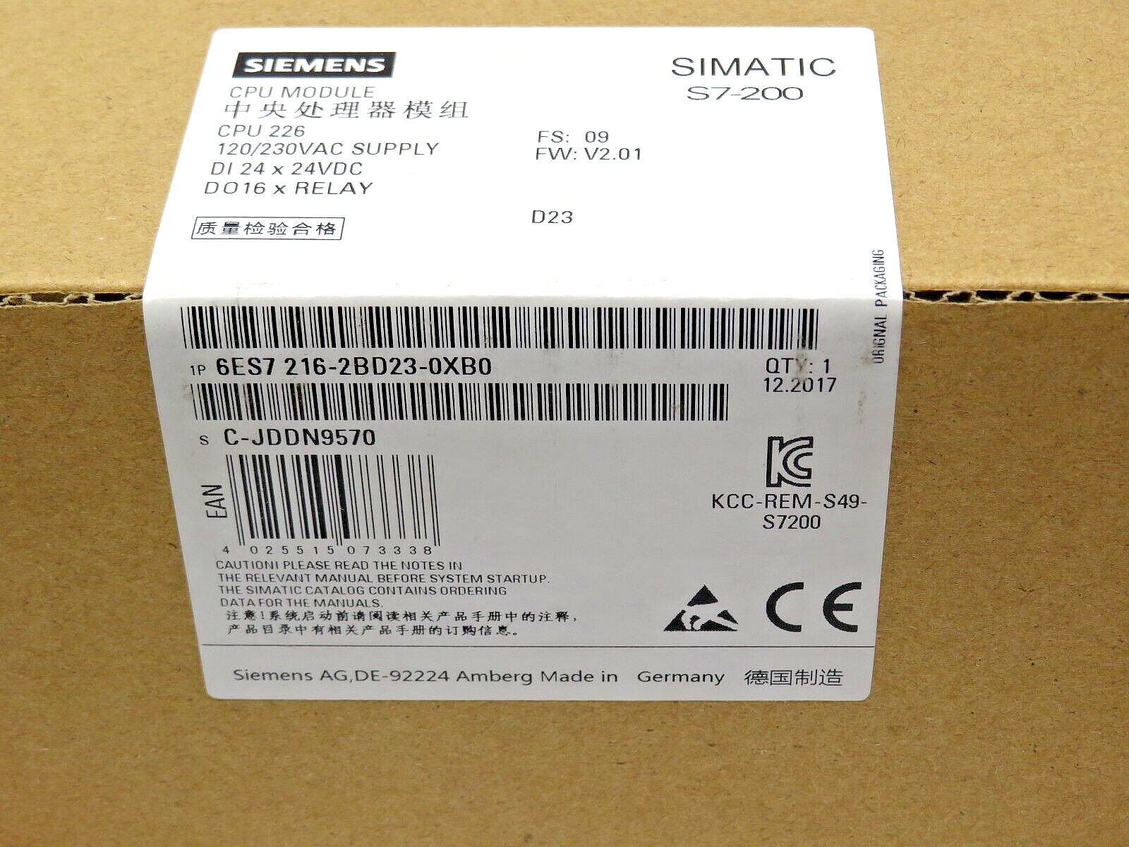 Siemens 6ES7216-2BD23-0XB0 S7-200 CPU 226 Compact Unit with AC Power Supply