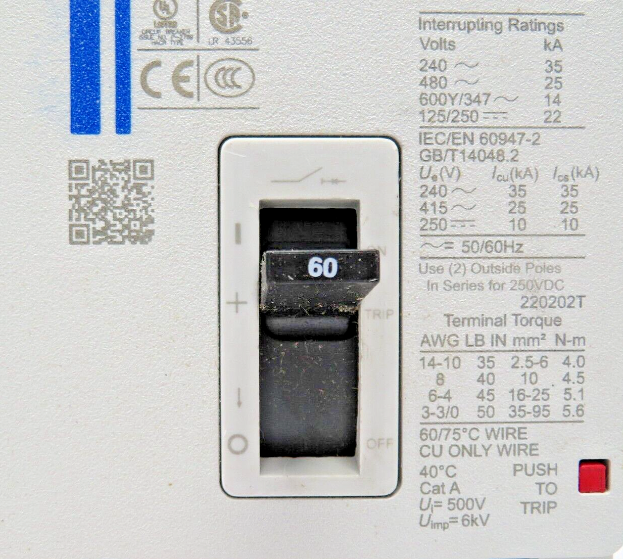 Eaton PDG13F0060TFFJ Power Defense Molded Circuit Breaker 60A 3-Pole 25kA @480V