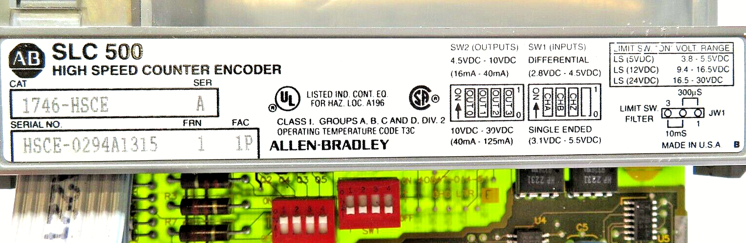 Allen-Bradley SLC500 1746-HSCE Hi-Speed Counter Encoder (No Wire BLK/BRKN Door)