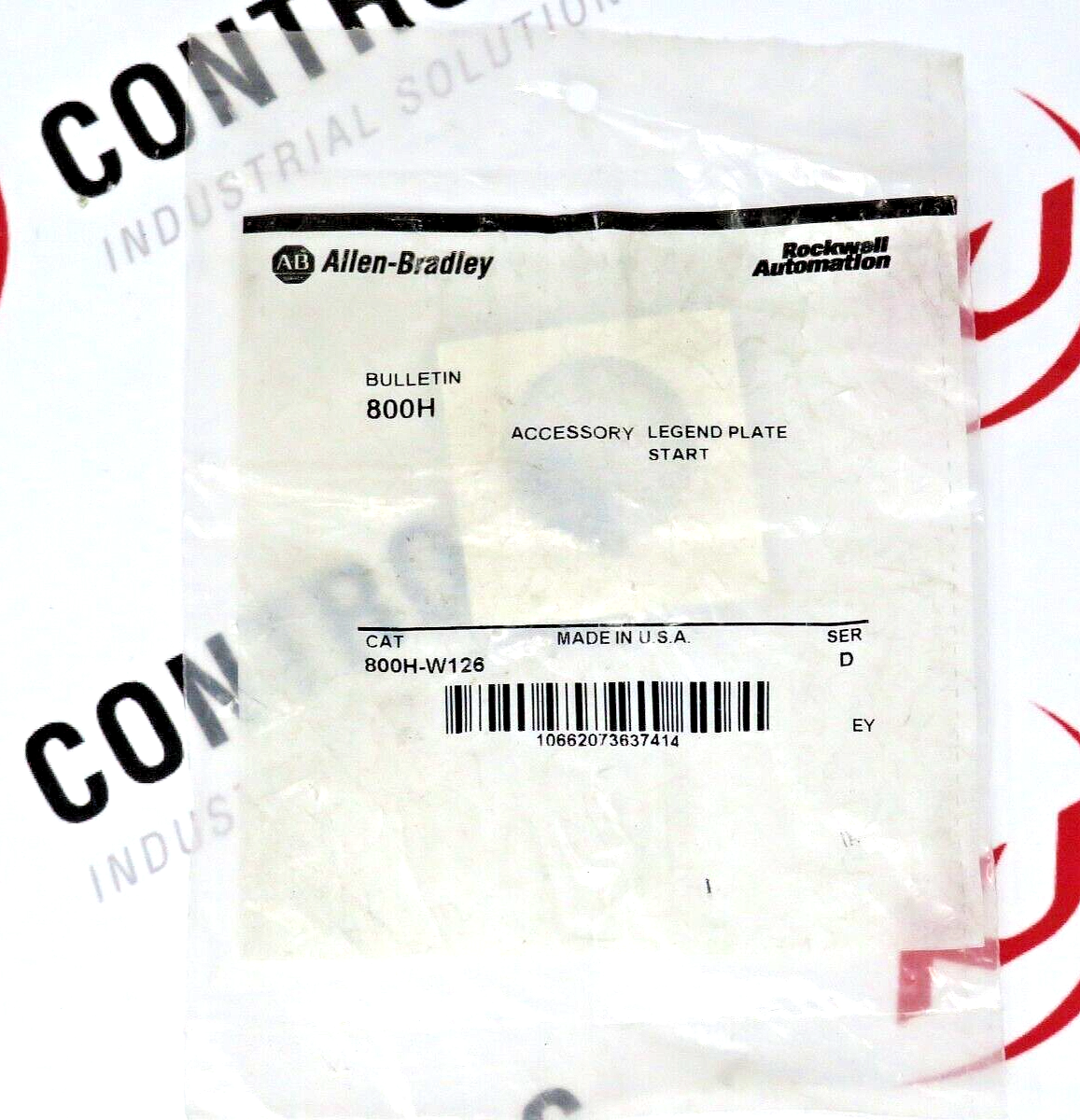 Allen-Bradley 800H-W126 Accessory Legend Plate 30MM START Black with White Text