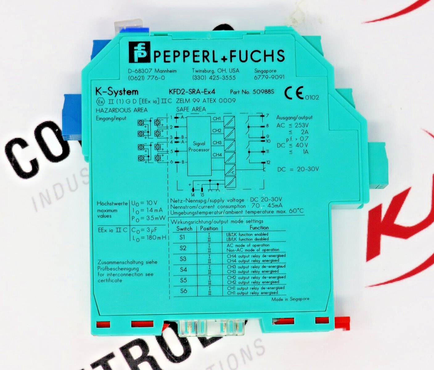 PEPPERL + FUCHS 50988S KFD2-SRA-EX4 Intrinsically Safe Switch Amplifier