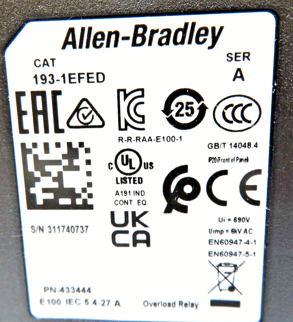 Allen-Bradley 193-1EFED Electronic Overload Relay 5.4-27.0A Class 10/15/20/30