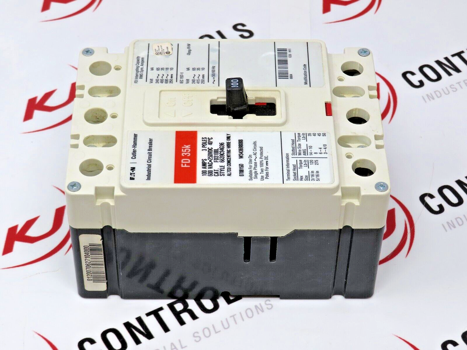 Cutler-Hammer FD3100L 100A 600VAC 3-Pole Thermal Magnetic IND. Circuit Breaker