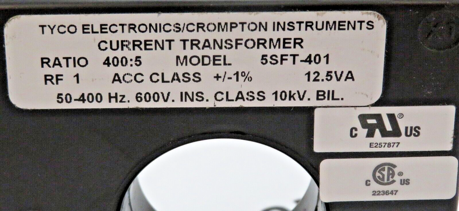 Tyco Electronics / Crompton Instruments Current Transformer 5SFT-401 Ratio 400:5