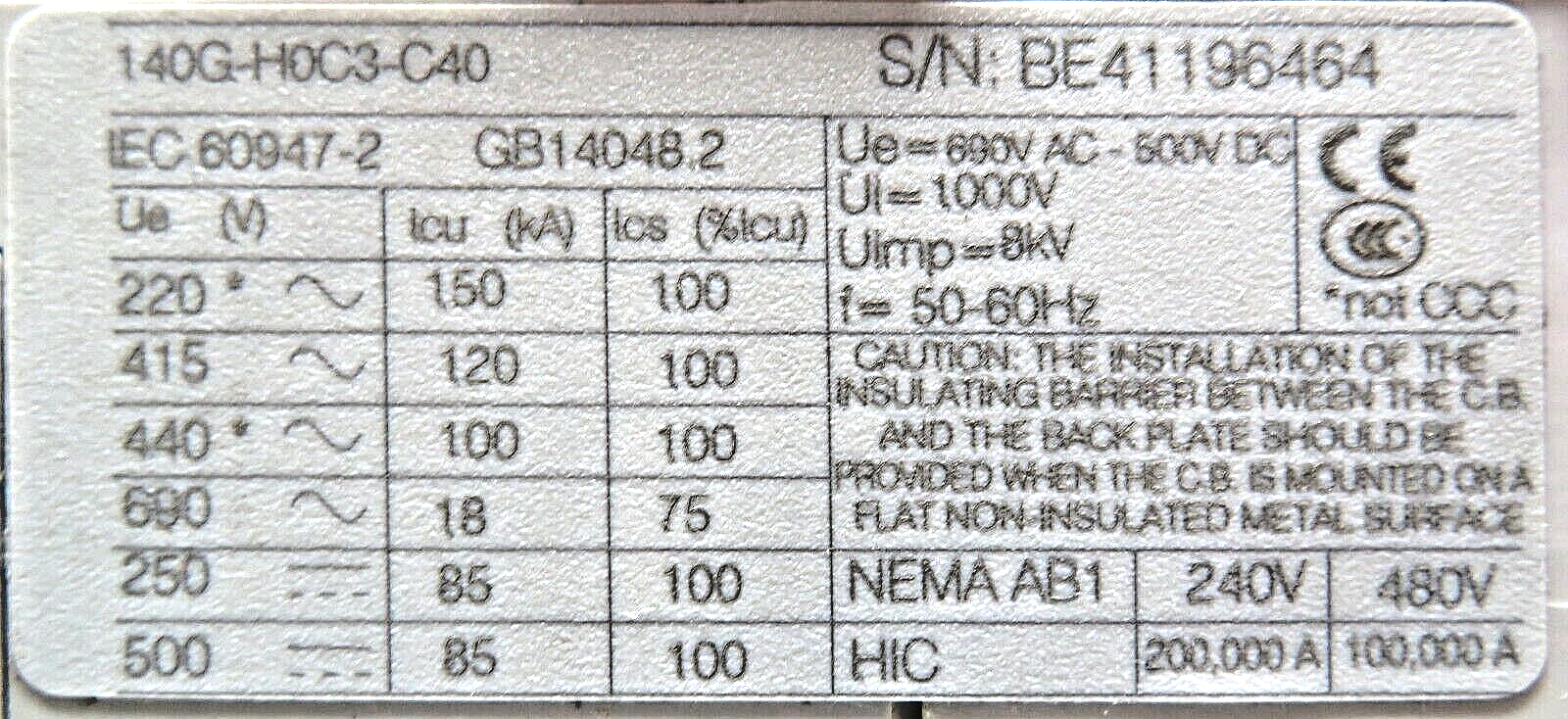 Allen-Bradley 140G-H0C3-C40 40 AMP 100 kA at 480V Molded Circuit Breaker