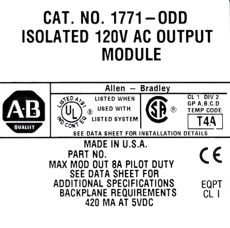 Allen-Bradley 1771-ODD PLC-5 Isolated Digital AC Output Module
