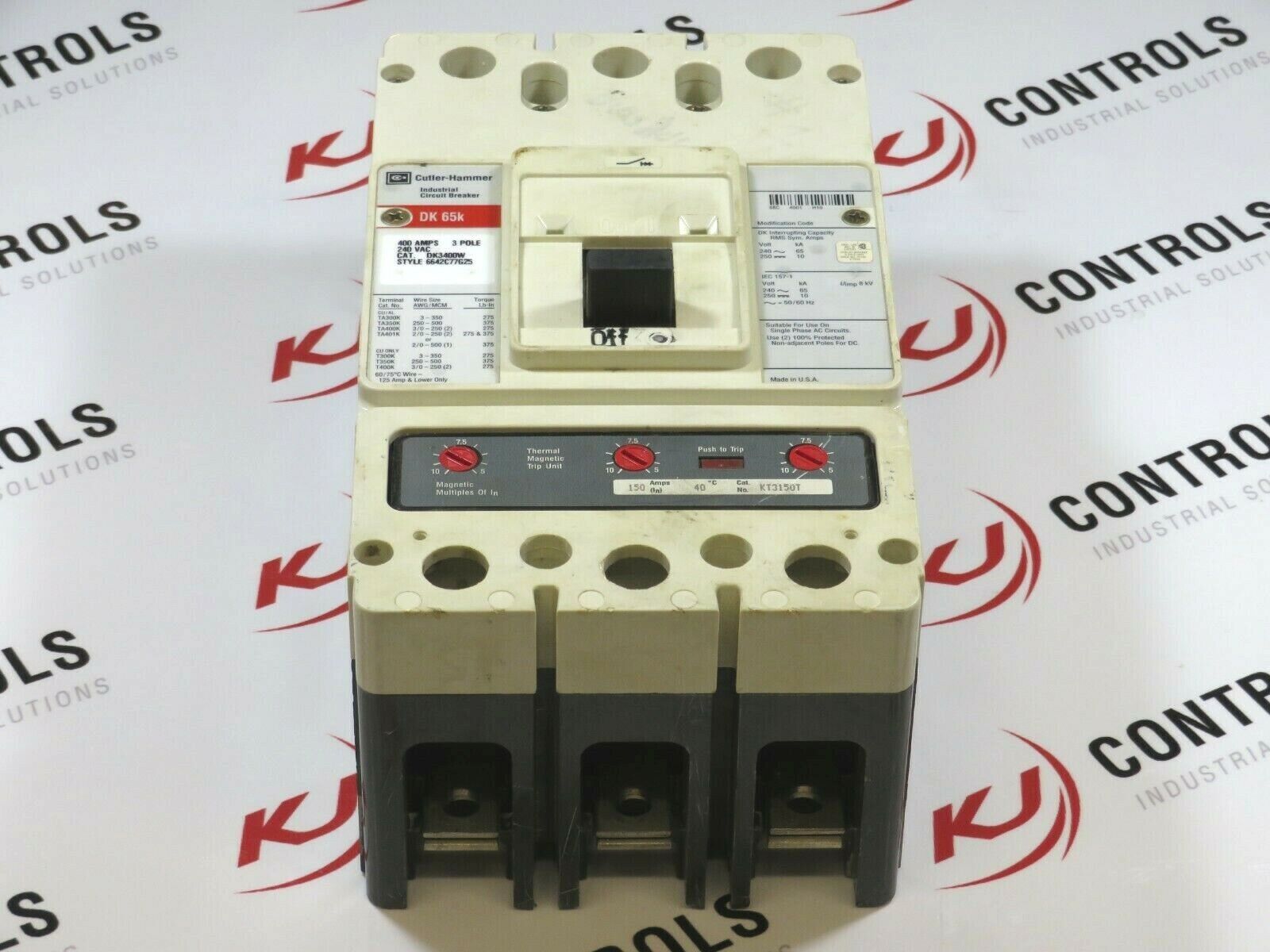 Eaton Cutler-Hammer DK3400W Circuit Breaker 400A 3-Pole 240VAC 250VDC