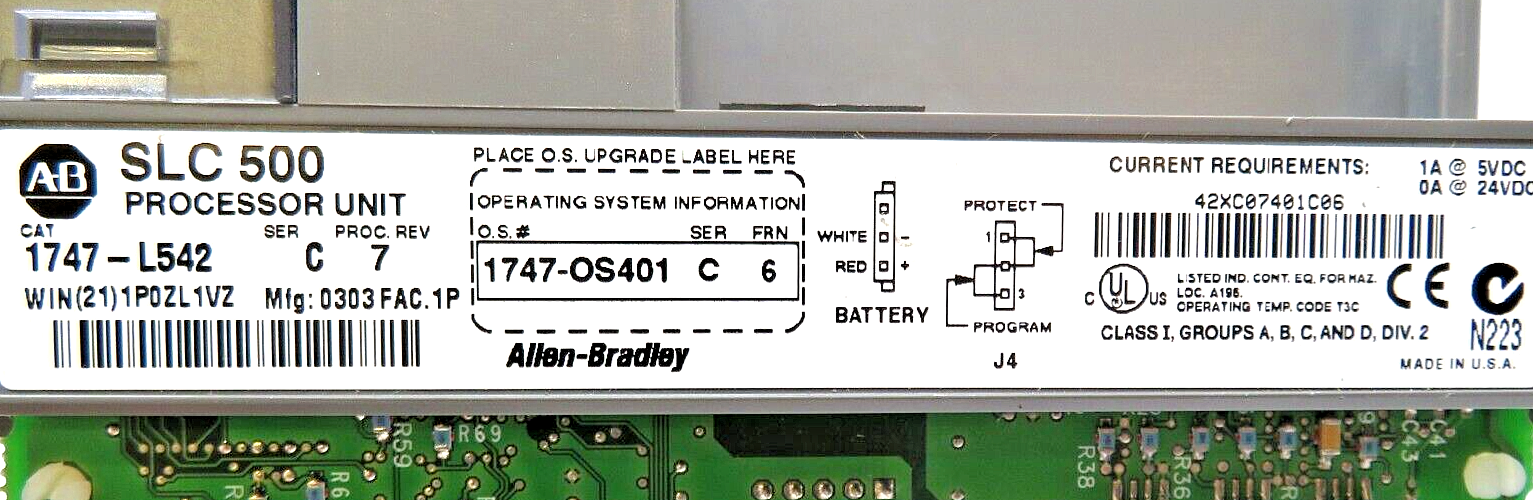 Allen-Bradley 1747-L542 SLC 500 SLC 5/04 32K Processor Controller Unit SER. B/C