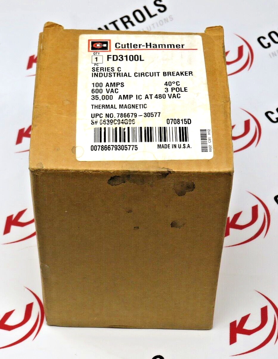 Cutler-Hammer FD3100L 100A 600VAC 3-Pole Thermal Magnetic IND. Circuit Breaker