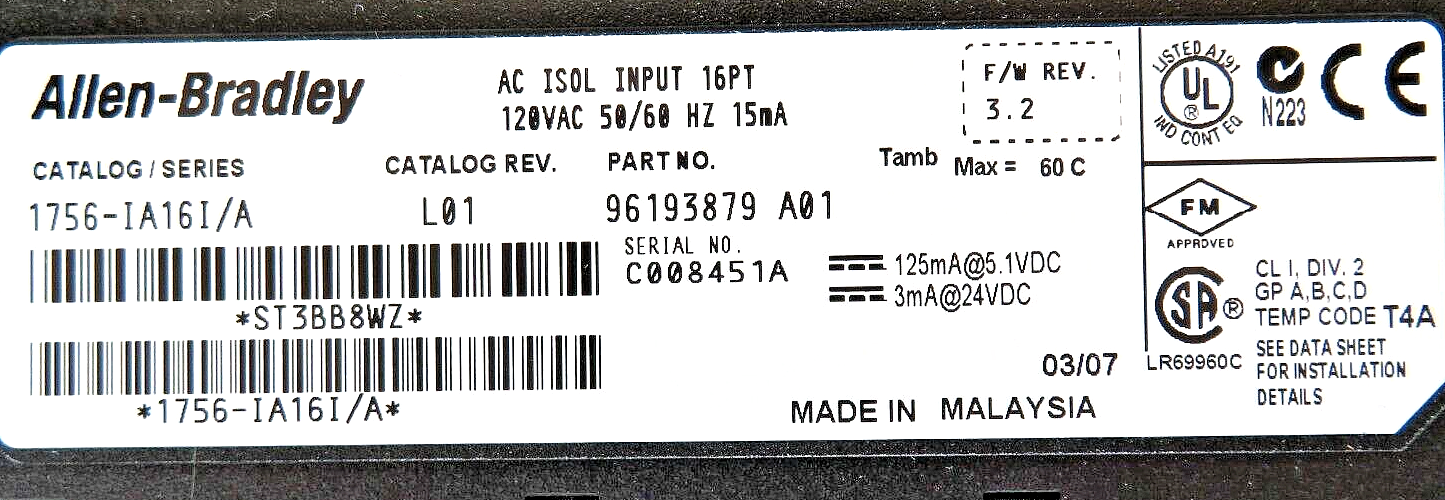 Allen-Bradley 1756-IA16I ControlLogix AC Digital Input Module
