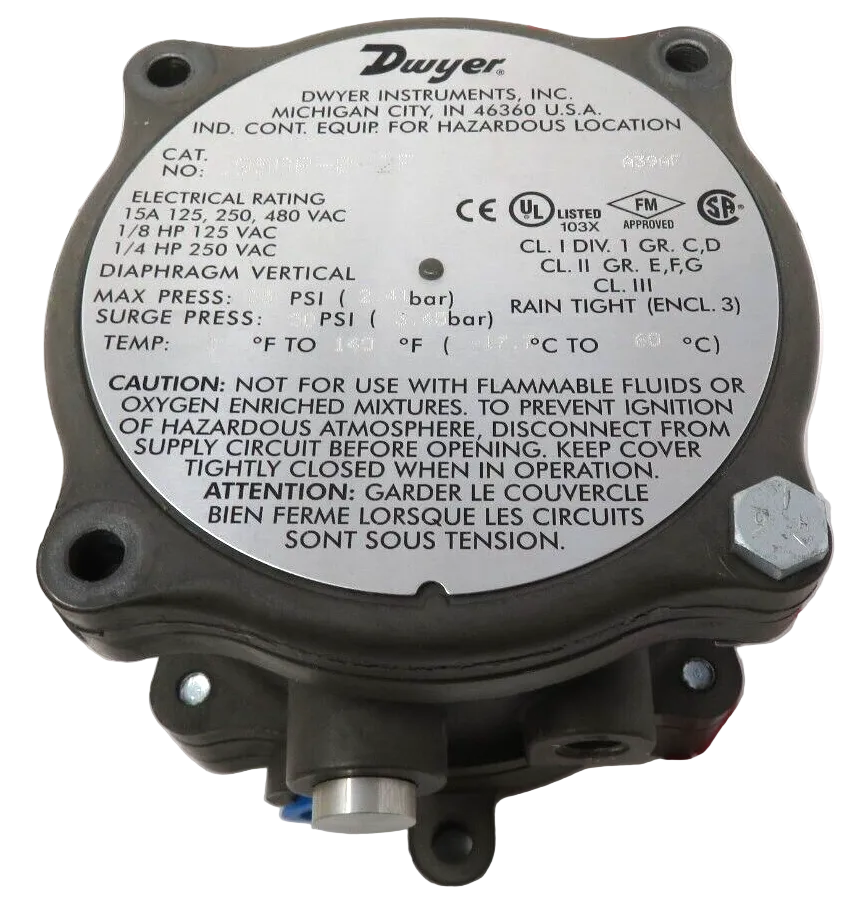 Dwyer 1950P-8-2F Differential Pressure Switch Explosion Proof 1.5-8.0 PSI