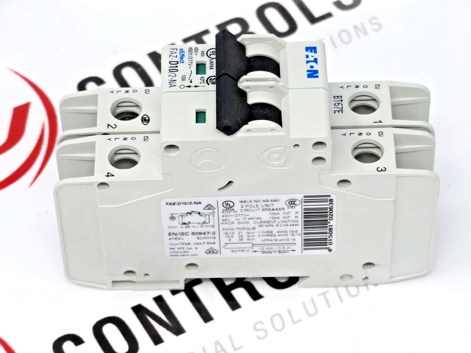 Eaton FAZ-D10/2-NA Miniature 10A 2-Pole Circuit Breaker Thermal / Magnetic Trip