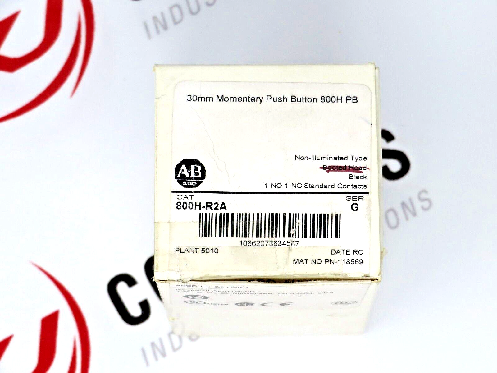 Allen-Bradley 800H-R2A 30MM Black Momentary Push Button 1NO/1NC Non-Illuminated