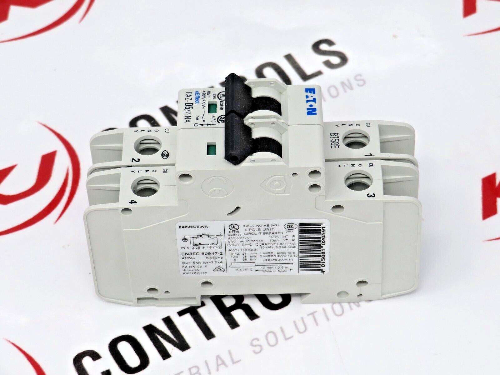 Eaton FAZ-D5/2-NA Miniature 5A 2-Pole Circuit Breaker Thermal / Magnetic Trip