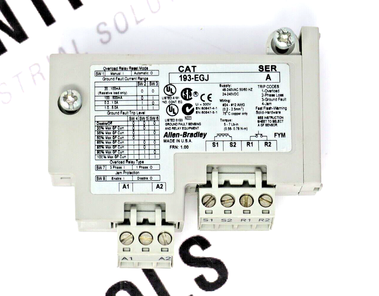 Allen-Bradley 193-EGJ E1 Plus Ground Fault and Jam Module 24-240VDC Or 24-240VAC