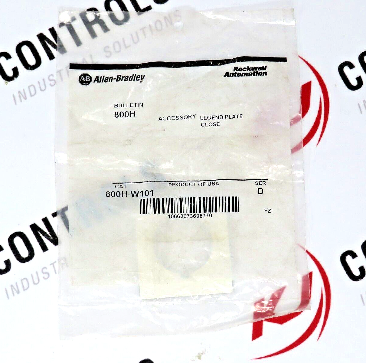 Allen-Bradley 800H-W101 Accessory Legend Plate CLOSE SER. D White Text On Black