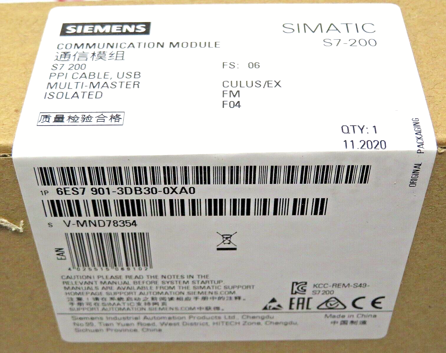 Siemens S7-200 6ES7901-3DB30-0XA0 PPI Cable USB Multi-Master  COMM ISOL Module