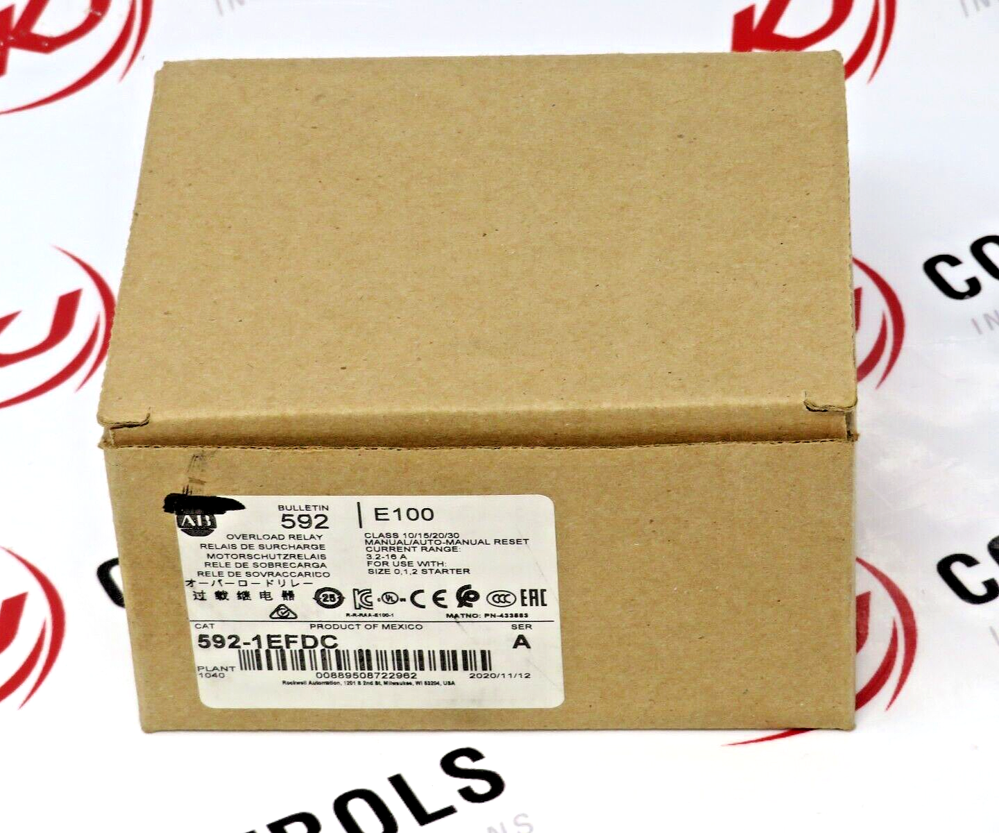 Allen-Bradley 592-1EFDC E100 Overload Relay 3.2-16A Trip Class 10/15/20/30 SER.A